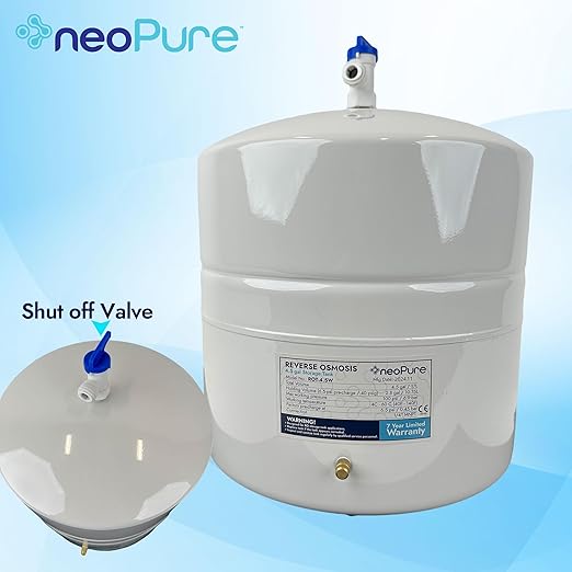 Neo-Pure Reverse Osmosis Storage Tank – 4.5 Gallon Nominal Capacity (Approx. 3.0 Gallon Usable), Durable Steel RO Tank for Under-Sink Filtration Systems, Includes Shut-Off Valve