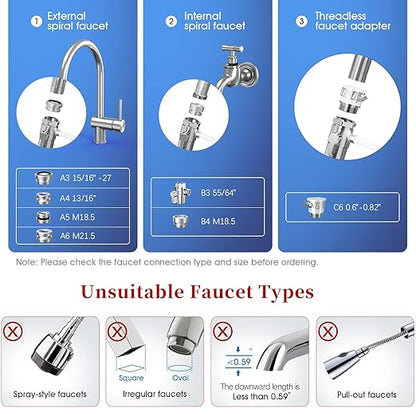 Countertop Water Filter, Upgraded 8000G Alkaline Water Filtration System with Universal Rotating Faucet Extender for Sink Faucet, Reduces 99.99% Chlorine, Heavy Metals, Bad Odor, OM-CF06(1 Filter)