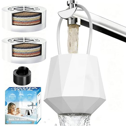 Bathtub Filter, Bath Filter for Tub Faucet, 8-Stage Bath Water Filter with 2 Filters, Removes 90%+ Chlorine & Contaminants, BPA Free, High Flow 2.5 GPM, 77°F-158°F for Softer Skin & Healthier Hair