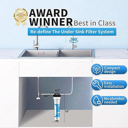 WINGSOL Water Filter for Sink with Faucet, Reduce Heavy Metals/Chlorine/PFAS/PFOA/PFOS/Odor/Sediment, NSF/ANSI 42&53 Improve Taste, EZ Change Life Indication Mineral pH+ Under Sink Water Filter