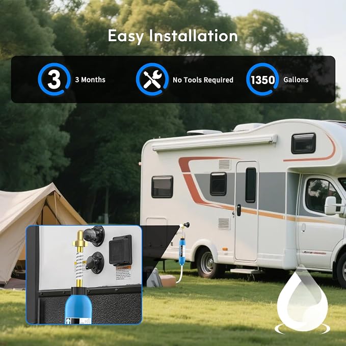 Lifefilter RV Water Filter with 90 Degree Elbow and Flexible Hose Protector | Reduces Chlorine, Bad Taste, Odor in Drinking Water, Dedicated for RVs Campers Marines, 3 Pack