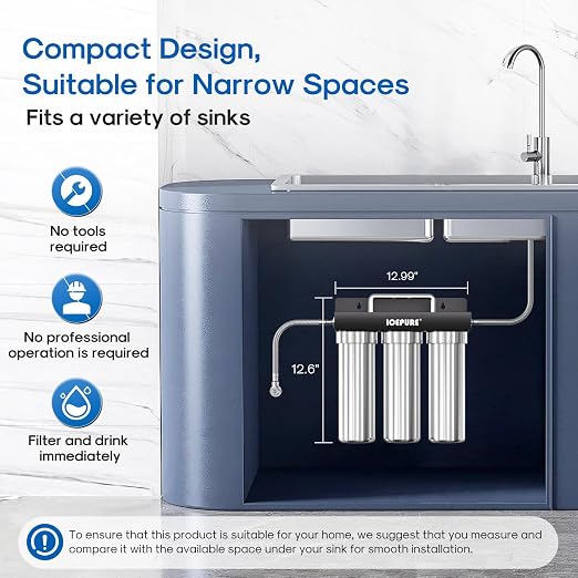 ICEPURE 3-Stage Under Sink Water Filter System, Stainless Steel Ultra Filtration Water Purifier, High Flow Long Lasting Filter, Direct Connect Drinking Water Filtration System for Kitchen