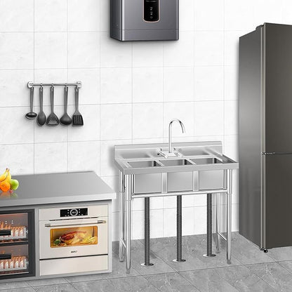 Garvee Stainless Steel 3 Compartment Commercial Sink, 11x19 Inch Basins with 2 Drainboards, NSF Certified Undermount Utility Sink for Restaurant Kitchen Bar