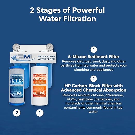 Applied Membranes Inc. 2-Stage Whole-House Water Filter System, 4.5x10-Inch Carbon and Sediment Filter Cartridges