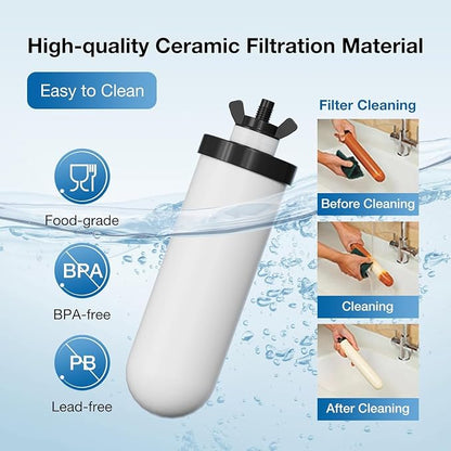 7" Ceramic Water Filter Replacement, Suitable Gravity Water systems | 3-Stage Certified NSF/ANSI 42&372 Replacement Filter, Washable & Reusable, Reduces Contaminant, Improve Taste & Odor, 2 Pack