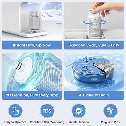 Waken Electric C11S Reverse Osmosis Water Filtration System Countertop 180oz Water Tank 4:1 Pure to Drain 8 Stage RO Filter No Installation for Home Apartment Condo RV