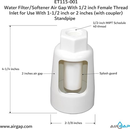 Water Filter/Softener Air Gap With 1/2-inch Female Thread Inlet for Use With 1-1/2-inch or 2 inches (with coupler) Standpipe (ET115-001, G-150, DLA-G15)