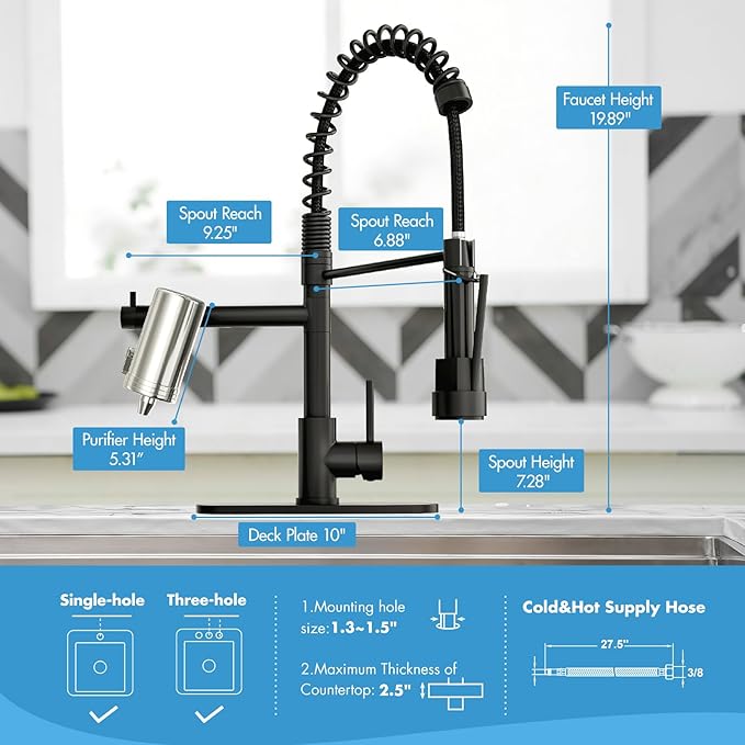 AIMADI Black Kitchen Faucet with Water Filter,Dual Nozzle Matte Black Kitchen Sink Faucet with Pull Down Sprayer for Drinking Water, Farmhouse, RV, Utility or Laundry Sink