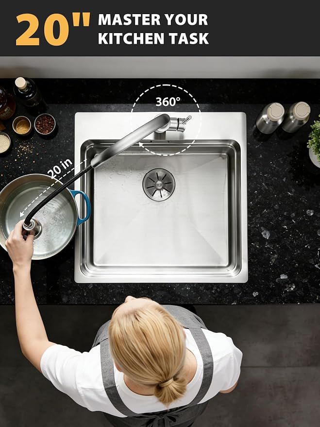 Hiqufet Vintage Kitchen Faucets with Pull Down Sprayer, Brushed Nickel | Stainless Steel High Arc, Drip-Free 3 Spray Mode, 360° Rotation, Easy DIY Single Hole Install