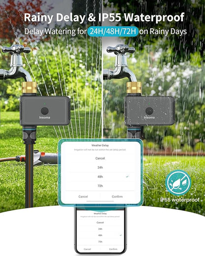 WiFi Water Timer Brass Inlet, 2.4GHz Smart Sprinkler Timers, 1 Zone Hose Timer with WiFi Hub, Voice/App Control with Alexa & Google Assistant, Auto/Manual Watering, Rain Delay, for Garden, Yard, Lawn