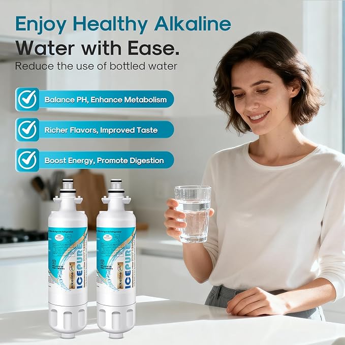 ICEPURE Alkaline ADQ36006101 Refrigerator Water Filter Replacement for LG LT700P, Kenmore Elite 46-9690, FML-3, ADQ36006102, RWF1052, CLCH106, RWF1200A, LFX28968ST, LFXS29626S, Enhances PH, 4Pack