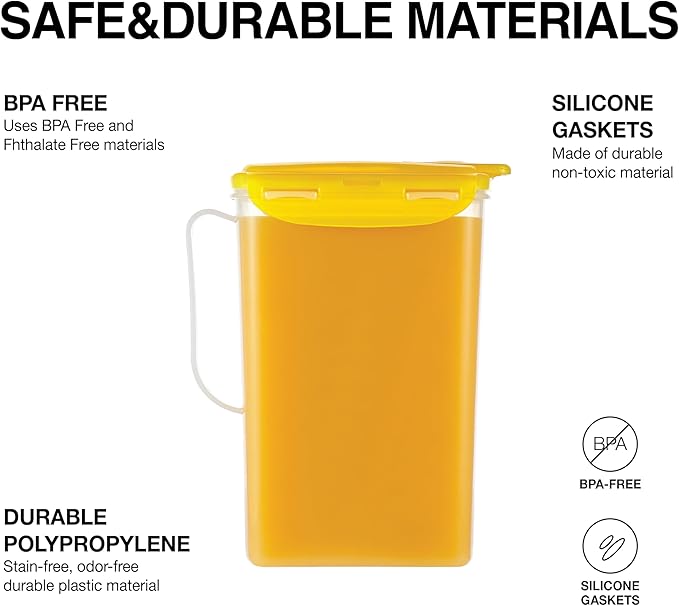 LocknLock Aqua Fridge Door Water Jug | Clear Pitcher | BPA Free Plastic Pitcher with Lid | 2 Quart Pitcher with Lid for Water, Juice, Tea & More Beverages, Yellow