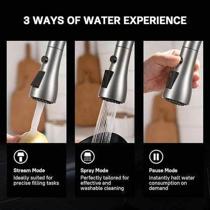 WEWE Single Handle High Arc Brushed Nickel Pull Out Kitchen Faucet,Single Level Stainless Steel Kitchen Sink Faucets with Pull Down Sprayer,Suitable for Laundry Rv Bar
