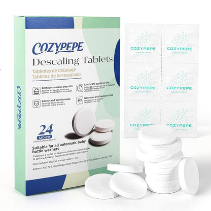 Descaling Tablets for Bottle Washer, 24 Count – Universal Fit Most Bottle Washer Models – Effective for Removing Milk & Limescale, Works with Washer, Warmer, Sterilizer & Formula Maker