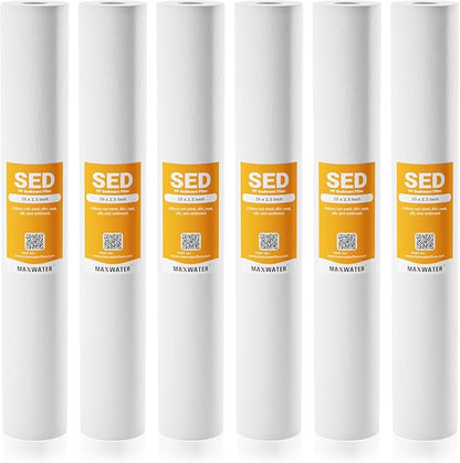 Max Water Slim Blue 1 Micron 20 inch x 2.5 inch Whole House Melt-Blown Polypropylene Sediment Water Filter Replacement Cartridge SDC-25-2005 P5-20 (Pack of 6)