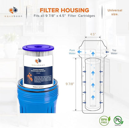 Aquaboon 1 Micron Pleated Water Filter 10 x 4.5 for Whole House Sediment Water Filter Replacement Compatible with Well Filters FXHSC, R50-BBSA (20-PACK)