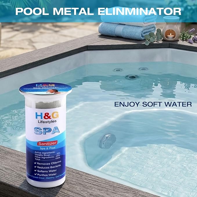 H&G Lifestyles Pool Metal Remover,Spa Water Filter for Pool & Spa, Iron Remover for Pools, Pool Scale Build-Up Remover, Reduces Metals & Prevents Staining, Lasts Up to 6 Months, 2 Pack