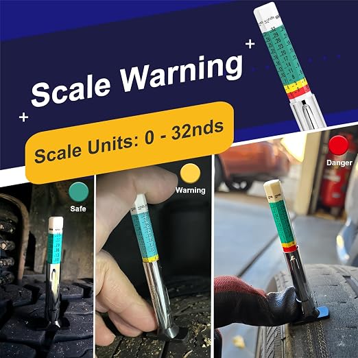 5PCS Professional Tire Tread Depth Gauges(1/32" & 25mm), PUIBERS Tire Gauge Tools Ideal for Cars, Trucks & Motorcycles. Six-Sided Dual Scales Design for Tire Wear Checker