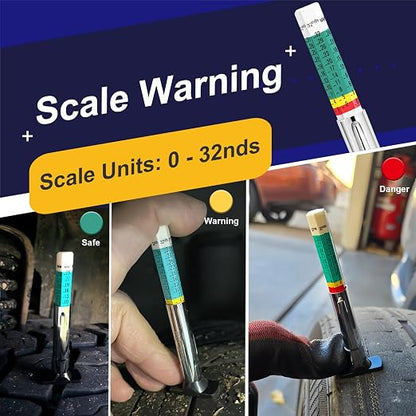 5PCS Professional Tire Tread Depth Gauges(1/32" & 25mm), PUIBERS Tire Gauge Tools Ideal for Cars, Trucks & Motorcycles. Six-Sided Dual Scales Design for Tire Wear Checker