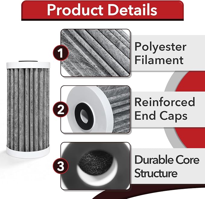 4 Pcs 4.5"x10" 5 Micron Carbon Block Water Filter Replacement Cartridge | Compatible with AO Smith WH-PREL-RCP Whole House Systems, Reduces Sediment & Chlorine