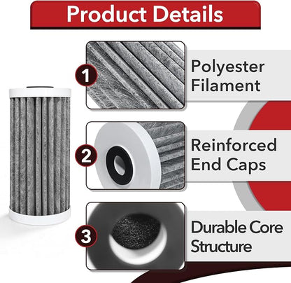 4 Pcs 4.5"x10" 5 Micron Carbon Block Water Filter Replacement Cartridge | Compatible with AO Smith WH-PREL-RCP Whole House Systems, Reduces Sediment & Chlorine