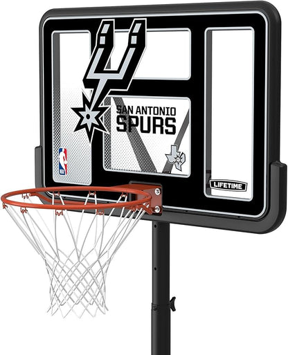Lifetime NBA San Antonio Spurs Portable Basketball Hoop, Adjustable Height 7.5-10 Ft, 44 Inch Shatterproof Fusion Backboard, Base with Wheels