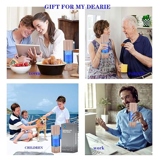 Hydrogen Water Generator Bottle - 400ml Rechargeable Hydrogen Water Ionizer Machine, Portable Hydrogen Rich Water Cup Maker, Hydrogen Water Bottle Glass Good for Travel, Sports, Gift (Gold)