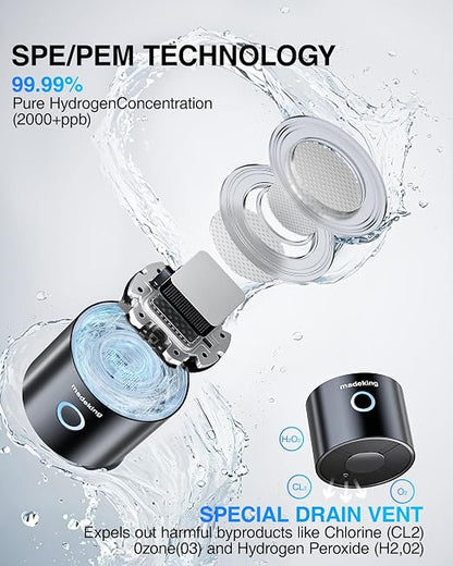 Hydrogen Water Generator Bottle - 400ml Rechargeable Ionizer, Portable Hydrogen Rich Water Cup Maker, Travel, Sports, Gift (Black)