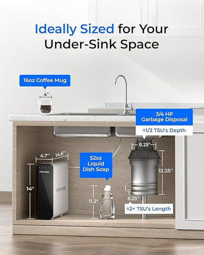 Waterdrop TSU 0.01μm Ultra-Filtration Under Sink Water Filter System, 3-Stage Tankless Undersink Water Filtration with Faucet, Smart Panel, Does not Lower TDS (𝙉𝙊𝙏 𝙍𝙊), Drilling Required