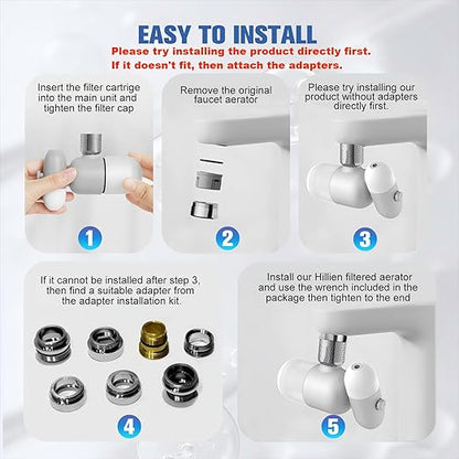 4 Modes Multifunctional Kitchen & Bathroom Water Filter for Sink Faucet with 2pcs Replacement Filters - 99.9% Chlorine Removal - Skin Hydration in 2 Weeks-Compatible with Most of Faucet