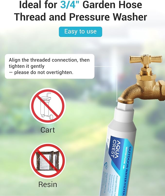 AQUA CREST Inline Water Filter, Dedicated for Car Washing, Window & Yard Cleaning, Effectively Reduce Hard Water Spots, Soften Water, Upgraded Formula, 6 Pack with 2 Hose Protector