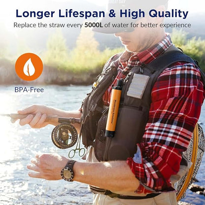 Membrane Solutions Straw Water Filter S1, NSF/ANSI 42&372&401 certificated, Survival Filtration Portable Gear, Emergency Preparedness, Supply for Drinking Hiking Camping Team Family Outing