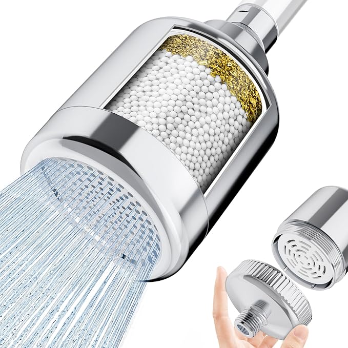 SR SUN RISE 2-IN-1 Filtered Shower Head & Shower Filter with 20-Stage Cartridge – High Pressure Shower Head & Hard Water Softener, Removes Chlorine for Healthier Skin and Hair（ 3 Inch, Chrome, NSF）