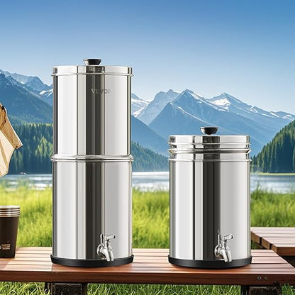 VEVOR Gravity-fed Water Filter System, 2.25G 304 Stainless-Steel Countertop System, Water Filtration System, Reduces Lead and up to 99% of Chlorine, with 2 Carbon Filters & Spigot, for Home Camping RV