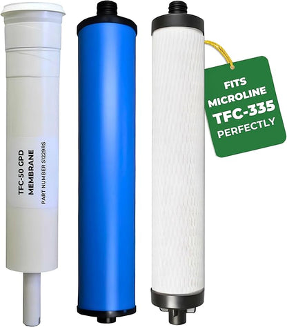 (TFC-335) Reverse Osmosis Water Filter Replacement Kit - Sediment, Carbon Cartridge, Inline GAC Post Filter Membrane