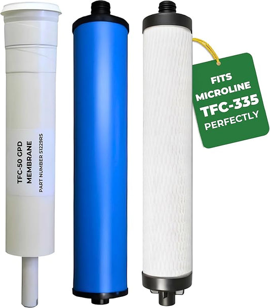 (TFC-335) Reverse Osmosis Water Filter Replacement Kit - Sediment, Carbon Cartridge, Inline GAC Post Filter Membrane