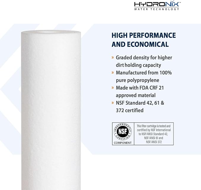 Hydronix SDC-25-1005 DI, RO Reverse Osmosis, Whole House Sediment Water Filter 2.5" X 10" - 5 Micron, 20 Pack