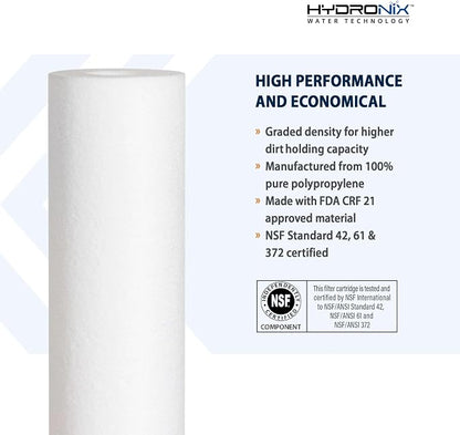 Hydronix SDC-25-1005 DI, RO Reverse Osmosis, Whole House Sediment Water Filter 2.5" X 10" - 5 Micron, 20 Pack