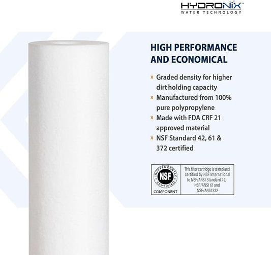 Hydronix SDC-25-1005 DI, RO Reverse Osmosis, Whole House Sediment Water Filter 2.5" X 10" - 5 Micron, 20 Pack