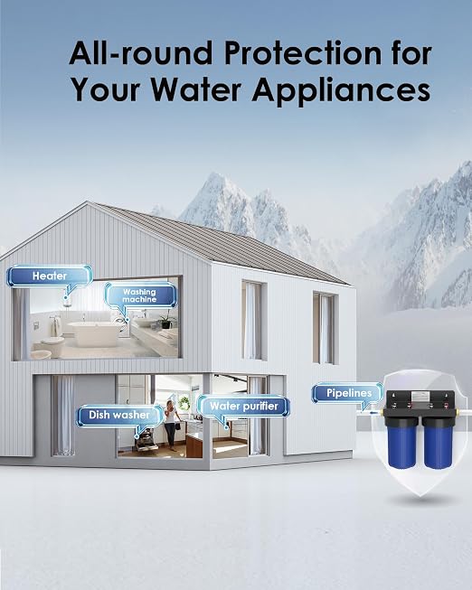 Waterdrop WHF21-FG 2-Stage Whole House Water Filter System, 5 Micron | Reduces Iron & Manganese, Lead, Chlorine, Odor, 5-Stage Filtration, with Carbon and Sediment Filters, 1" Inlet/Outlet