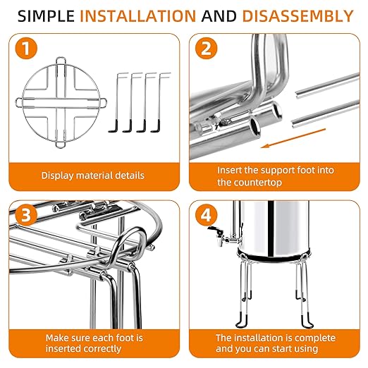 Extra Tall 8" Stainless Steel Gravity-fed Water Filter Stand with Rubber Non-Slip Feet - 9" Diameter, Compatible with Most Medium Size Gravity-fed Water Systems
