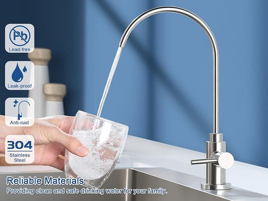 Reverse Osmosis Faucet Fits Most RO Units or Water Filtration System, Non-Air Gap Stainless Steel Drinking Water Faucet for Bar, Kitchen Sink, RV (DM001 BN)