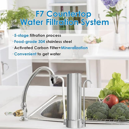 Vortopt F7 Countertop Water Filter System,Rapid Flow,6-8Months or 8000 Gallons Long-Life,5-Stage Filtration- Reduces Chlorine,Heavy Metals,Bad Odors,add Mineral Material-Includes 1 Filter.