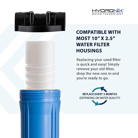 Hydronix SGC-25-1005 Sediment Grooved Water Filter Cartridge 2.5" x 10" 5 Micron - Replaces AP110