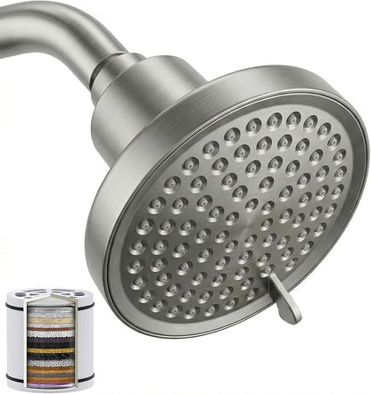Fixed Shower Head ＆ Filter COMBO ! Anti - Chlorine Hard Water Filtered Shower Heads- 7 Sprays High Pressure Showerheads with 25 Stage Filtration (Brushed Nickel)