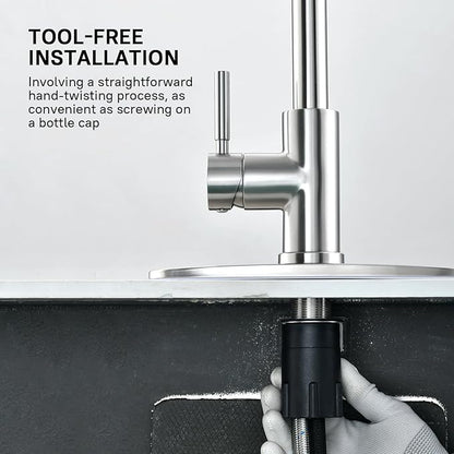 WEWE Kitchen Faucet with Pull Down Sprayer, Brushed Nickel Kitchen Sink Faucet Fits 1 or 3-Hole Kitchen Sinks, Single Handle Premium Stainless Steel, Suitable for RV, Farmhouse, Bar (Set of 2)
