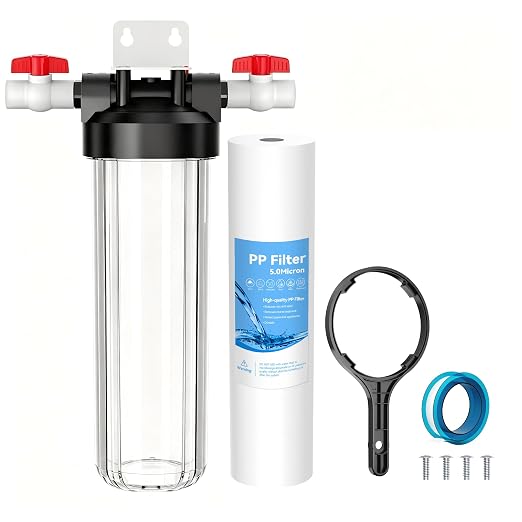 Whole House Water Filter Housing, Includes 1 Pack PP Sediment Filter, 20"x4.5" Transparent Housing with 1" NPT, 2 Valves, Reduces Sediment, Rust and Dirt, Pre-Filtration System for City & Well Water