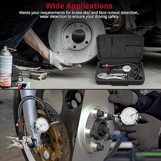 XUNTOP 0-1/0.001" Runout Gauge Set Dial Disc and Rotor/Ball Joint Gauge Dial Indicator with 13.77" Flexible Arm and 7" Locking Plier Disc Brake Rotor Gauge Set for Automotive Mechanical Industrial