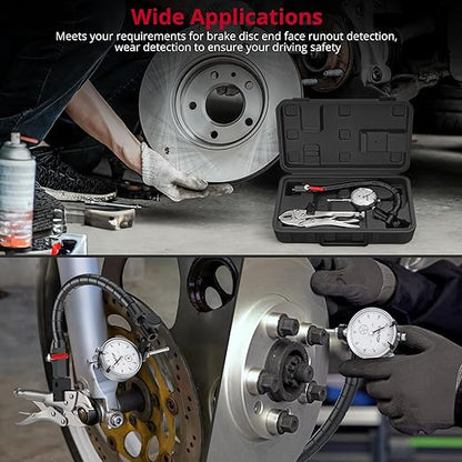 XUNTOP 0-1/0.001" Runout Gauge Set Dial Disc and Rotor/Ball Joint Gauge Dial Indicator with 13.77" Flexible Arm and 7" Locking Plier Disc Brake Rotor Gauge Set for Automotive Mechanical Industrial