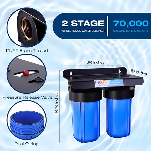 H&G Lifestyles Water Descaler Whole House, 2 Stage 10" x 4.5" Water Filter | Whole House Water Filtration, Remove Scale Filter,Saltless Water Softener, Remove Chlorine Heavy Metal,Reduce Scale Buildup